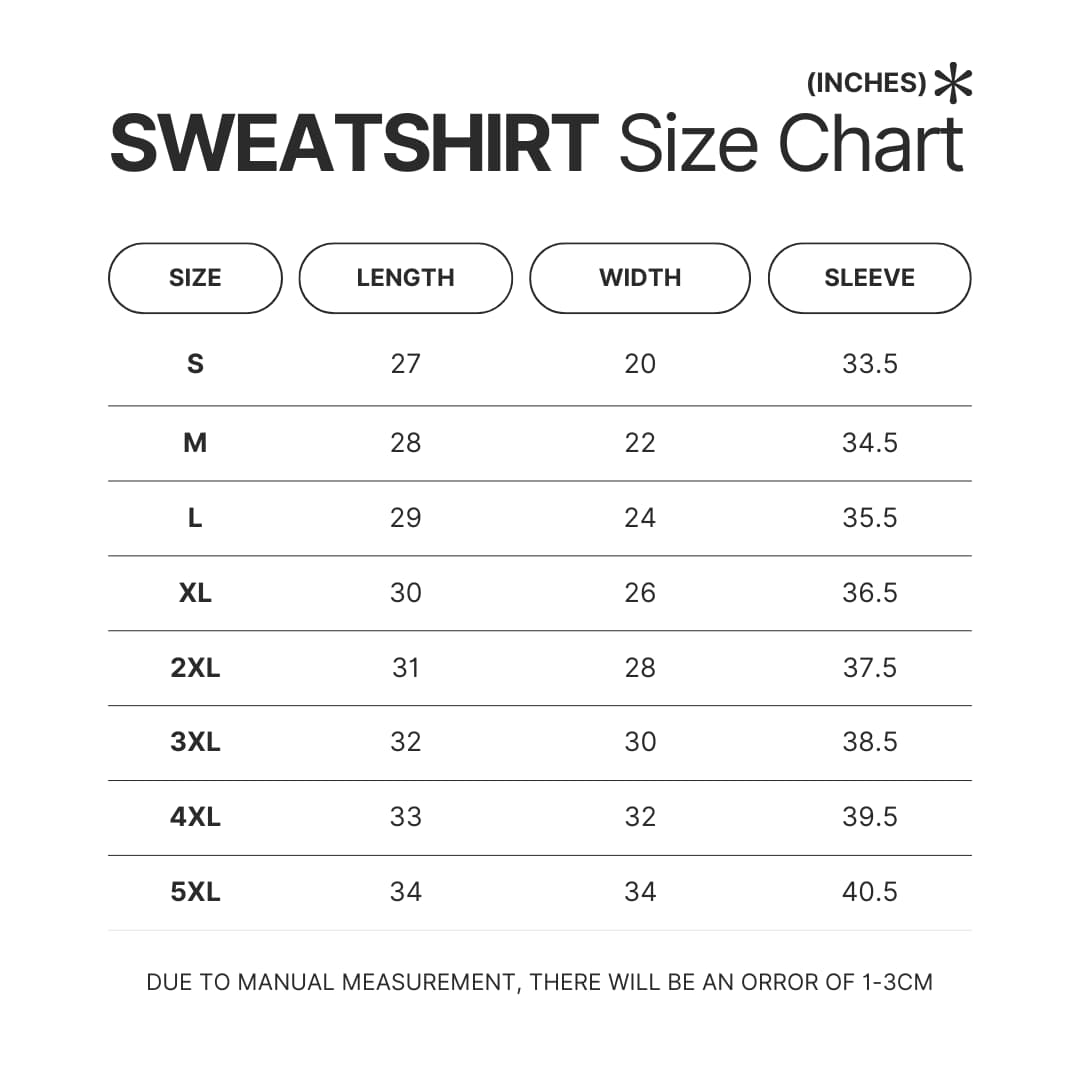 Sweatshirt Size Chart - Beetlejuice Beetlejuice Merch